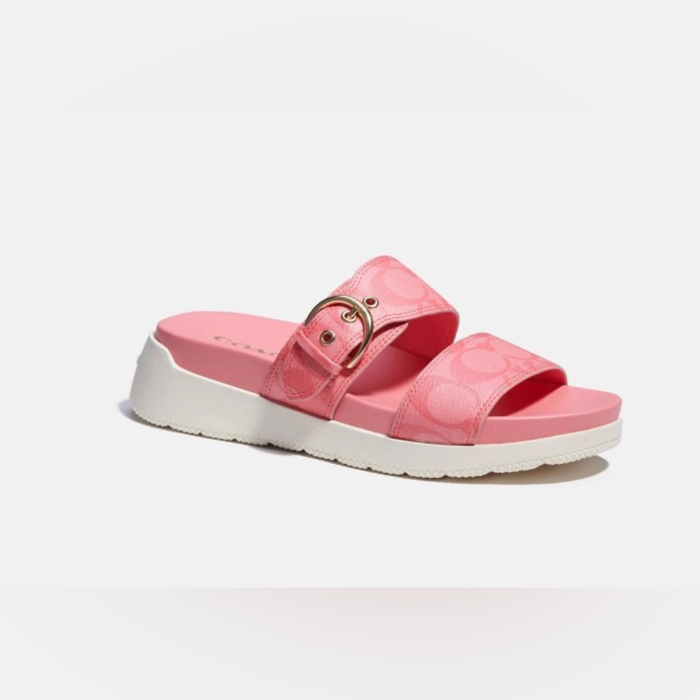 Coach Gwen Pink Lemonade Two Strap Buckle Slide Sandals Size 7-8
